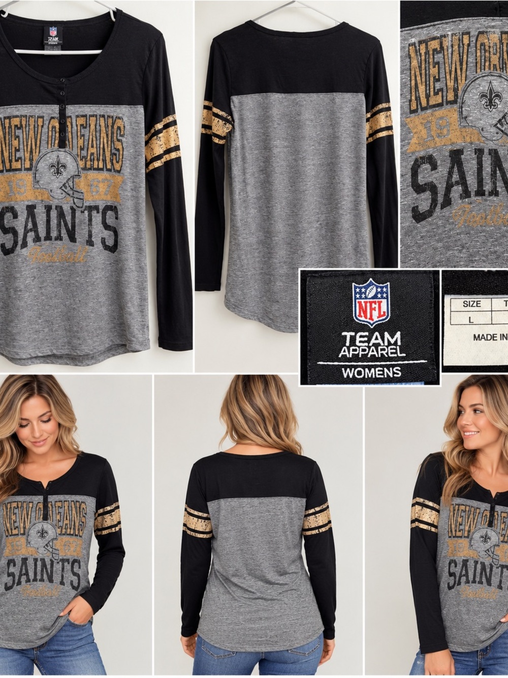 NFL New Orleans Saints Women's Black & Gray Long Sleeve Top